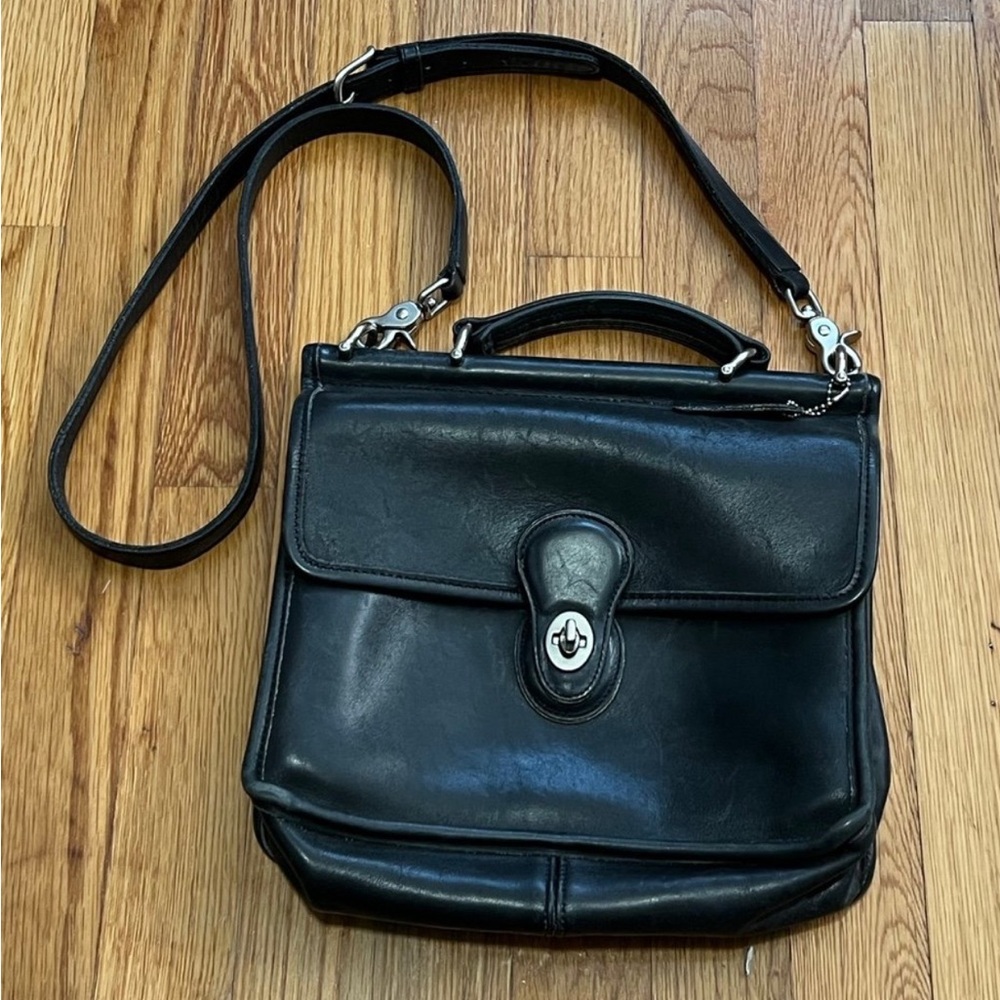 Vintage Coach 9927 Willis Black Leather Turn Lock Satchel Crossbody Purse